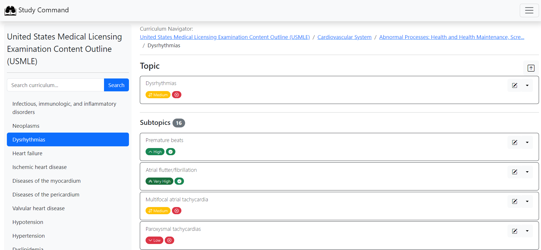 Screenshot of the Study Command revision planner app