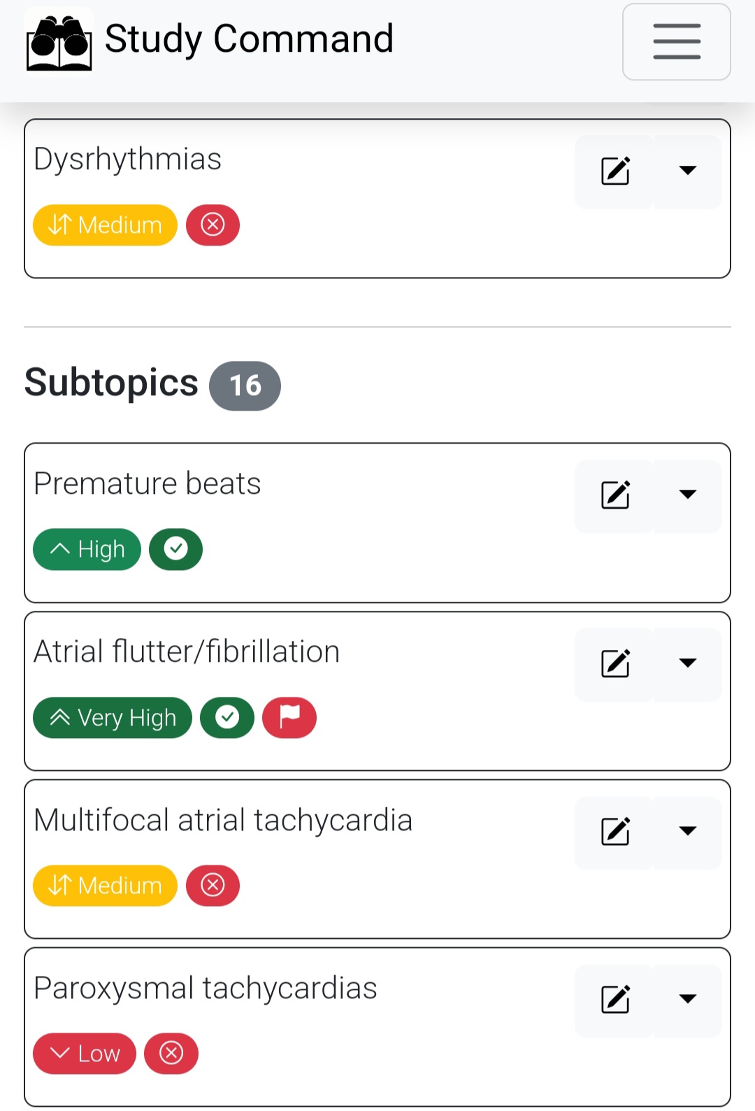 Screenshot of the Study Command revision planner app on mobile